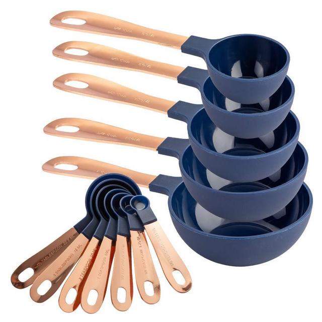 Cook with Color 12 PC Measuring Cups Set and Measuring Spoon Set/Copper Coated Stainless Steel Handles/Nesting Kitchen Measuring Set/Liquid Measuring Cup Set/Dry Measuring Cup Set (Navy)