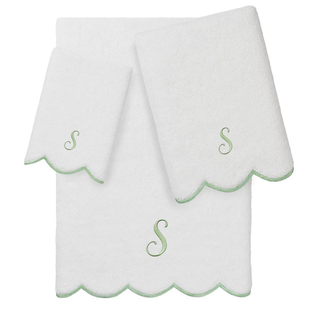 Linum Home Textiles 100% Turkish Cotton ADORNIA Scallop Personalized Towel Collection-3 Pcs Set-Green-S
