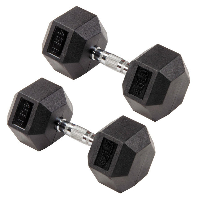 Signature Fitness Hex Dumbbells Non-Slip Free Weights Full Body Strength Training Home Gym Workout Equipment Set, 45 Pounds, Black