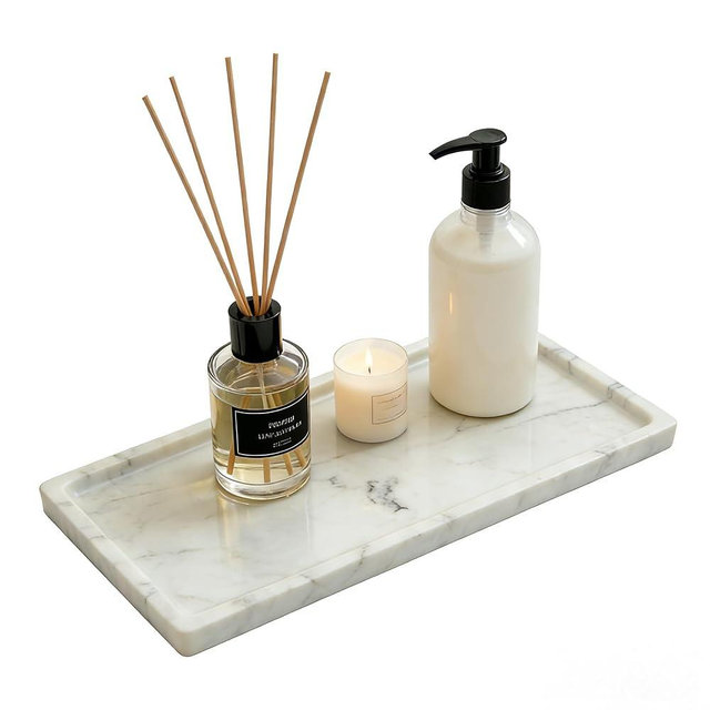 Marble Tray, Stone Bathroom Tray for countertop, Small White Marble Vanity Tray for Perfume, Skincare & Bathroom Accessories