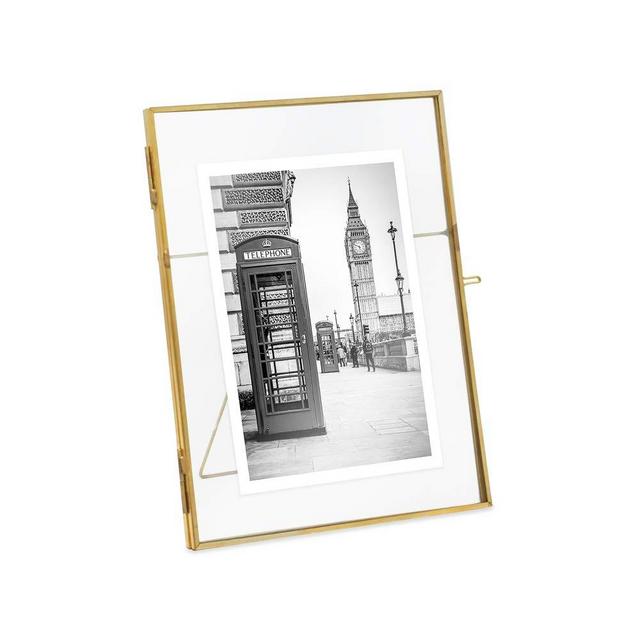Isaac Jacobs 6x8, Antique Gold, Vintage Style Brass and Glass, Metal Floating Picture Frame (Vertical) with Locket Closure, for Photos, Art, More, Tabletop Display (6x8 Antique Gold)