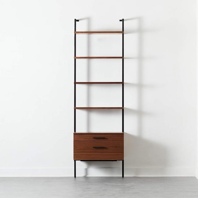 Helix 96" Walnut Bookcase with 2 Drawers