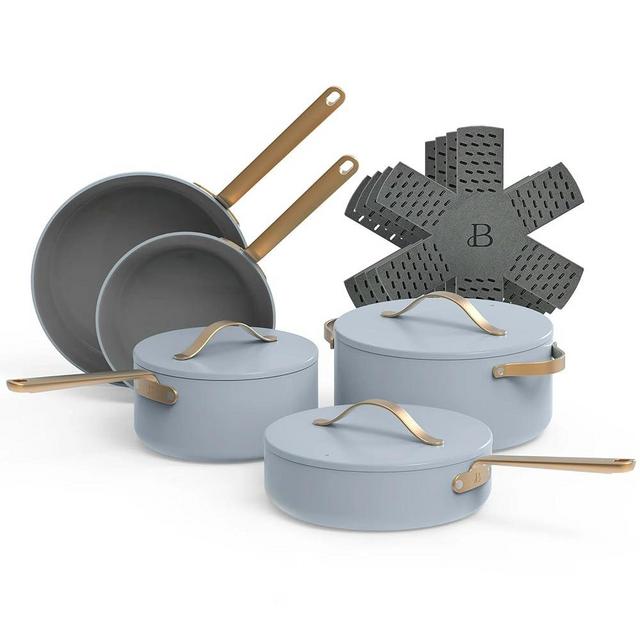 Beautiful 12-Piece Ceramic Non-Stick Cookware Set, Non-Toxic, Induction Compatible, Oven Safe up to 500°F, Dishwasher Safe, by Drew Barrymore (Cornflower Blue)