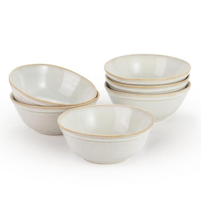 famiware Cereal Bowl Set of 6, 20oz Stoneware Dessert Rice Bowl - Aegean Reactive Glaze Dinnerware Set - Microwave and Dishwasher Safe, Cappuccino White