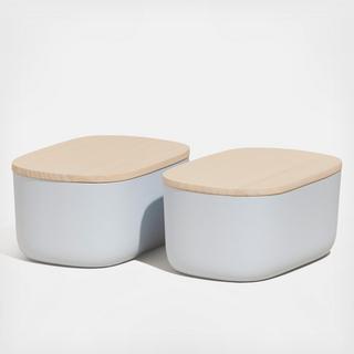 Small Storage Bin with Wood Lid, Set of 2