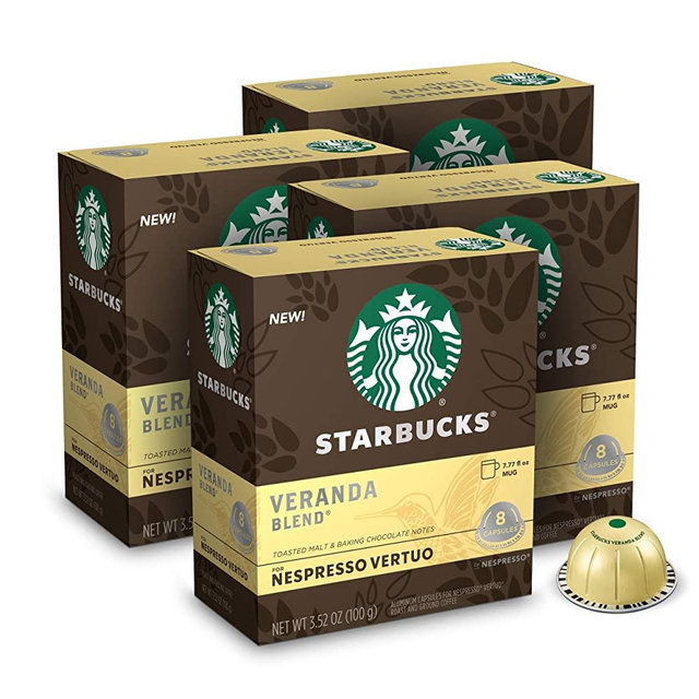 Starbucks by Nespresso Coffee Capsules for Vertuo Machines — Blonde Roast Blend — 4 boxes coffee pods total, Veranda, 32 Count