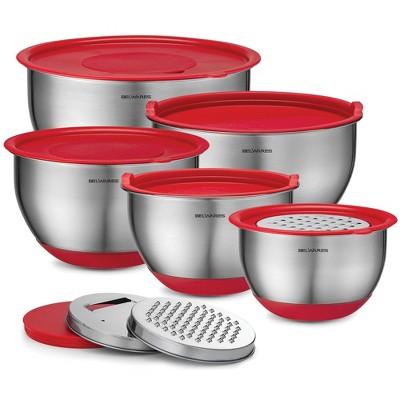 Belwares Stainless Steel Mixing Bowl Set, 5 Mixing Bowls with Lids and 3 Graters