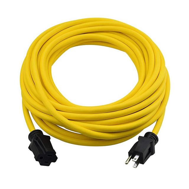 Clear Power 50 ft Heavy Duty Outdoor Extension Cord 12/3 SJTW, Water & Weather Resistant, Flame Retardant, Yellow, 3 Prong Grounded Plug, CP10145