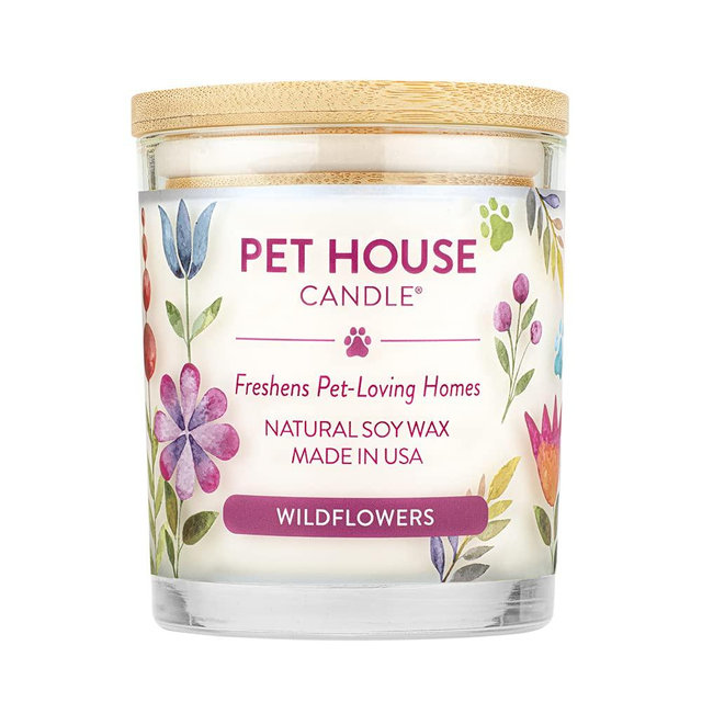 One Fur All Pet House Floral Candle, 9 OZ Plant-Based Pet Friendly Candle for Home, Clean Burning and Long Lasting with a 60 Hour Burn Time and a Cotton Wick - Wildflowers