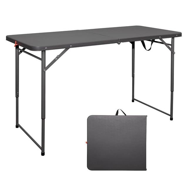 Byliable Folding Table 4 Foot Portable Heavy Duty Plastic Fold-in-Half Utility Table Small Indoor Outdoor Adjustable Height Folding Table with Carrying Handle, Camping and Party,Grey