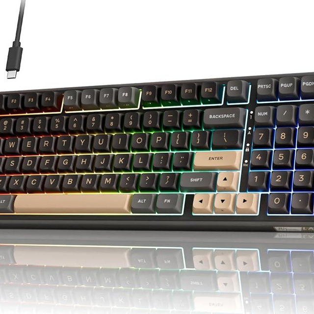 RK ROYAL KLUDGE R98 Pro Wired Mechanical Keyboard, 96% Creamy Gaming Keyboard RGB Backlit with Number Pad and Volume Knob, Gasket Mount, MDA Profile PBT Keycaps, Hot Swappable Pre-lubed Linear Switch