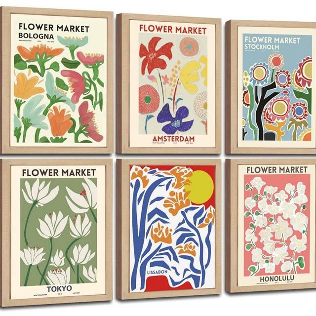 Sneeu 8x12 Framed Wall Art Flower Market Poster Wall Art for Living Room Botanical Wall Art Matisse Art Prints Framed Boho Wall Decor for Home