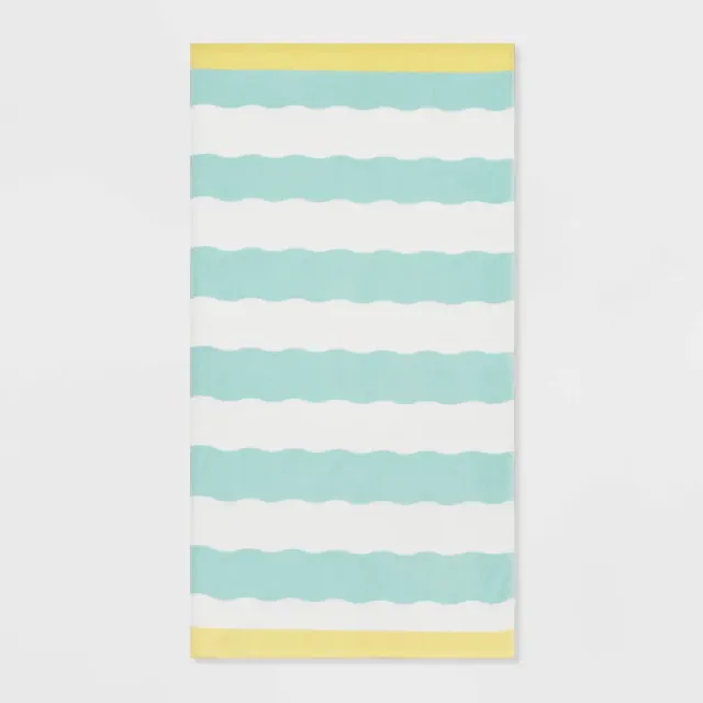 Wavy Stripe Beach Towel Teal/White - Sun Squad™