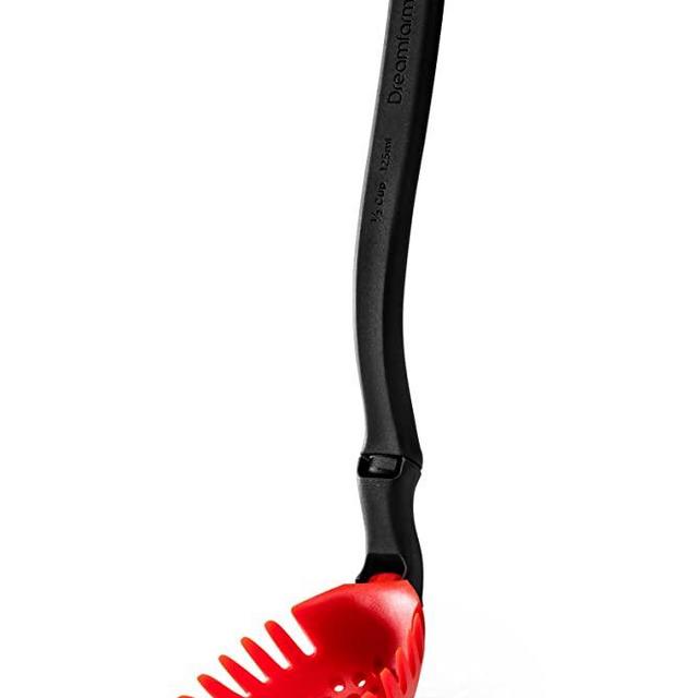 Dreamfarm Holey Spadle - Slotted Spoon That Turns Into a Straining Ladle and Pasta Spaghetti Server (Red)