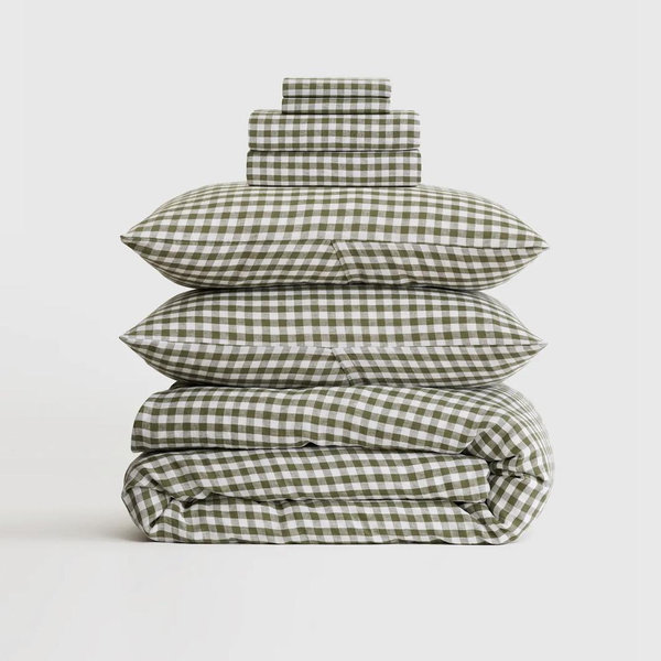 Deluxe Linen Duvet Bundle | Quince in Olive Gingham