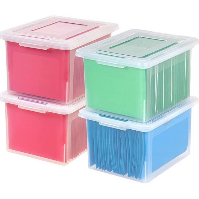 IRIS USA Letter/Legal File Tote Box, BPA-Free Storage Bin Tote Organizer with Durable and Secure Latching Lid, Stackable and Nestable, 4 Pack, Crystal Clear (585237)