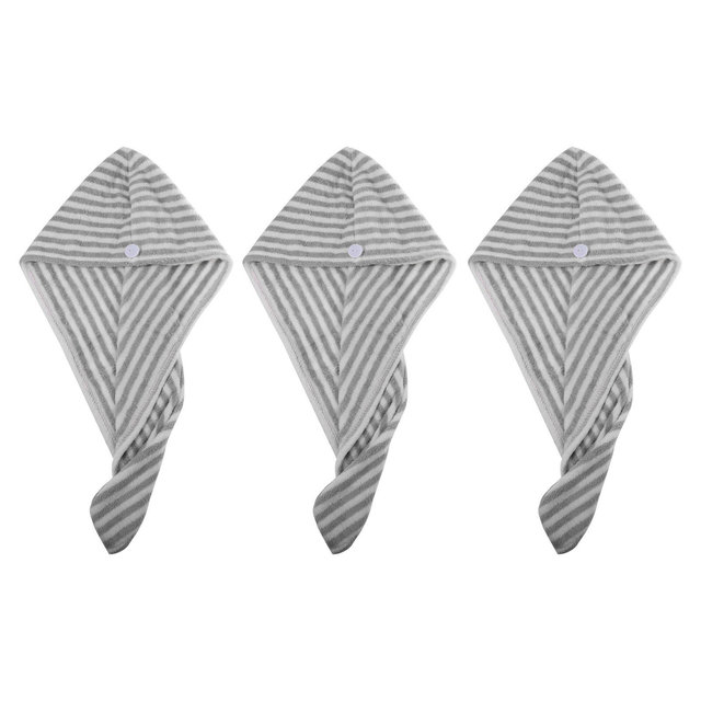 Unique Bargains Soft Hair Towel Wrap Drying Cap Microfiber for Wet Long Thick Curly Hair Gray White 9.84x25.59 Inch 3 Pcs