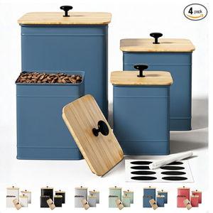 Kitchen Canisters for Countertop Set of 4 with Customizable Chalkboard Labels & Marker Pen - Big Iron Kitchen Canister Set with Airtight Lids - Blue Canisters - Sugar Tea Coffee Containers Sets