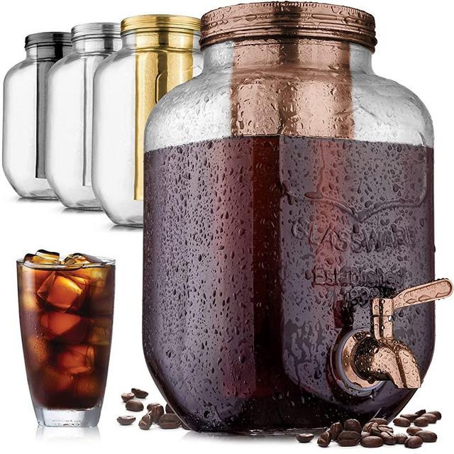 1 Gallon Cold Brew Coffee Maker with EXTRA-THICK Glass Carafe & Stainless Steel Mesh Filter - Premium Iced Coffee Maker, Cold Brew Pitcher & Tea Infuser - by Zulay Kitchen (Rose Gold)