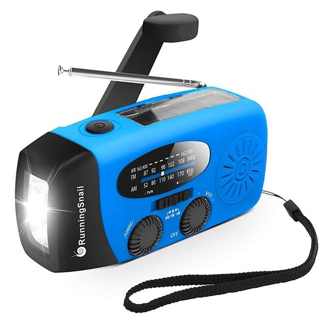 Upgraded Version RunningSnail Emergency Hand Crank Self Powered AM/FM NOAA Solar Weather Radio with LED Flashlight, Emergency Power Bank for iPhone/Smartphone (088B)