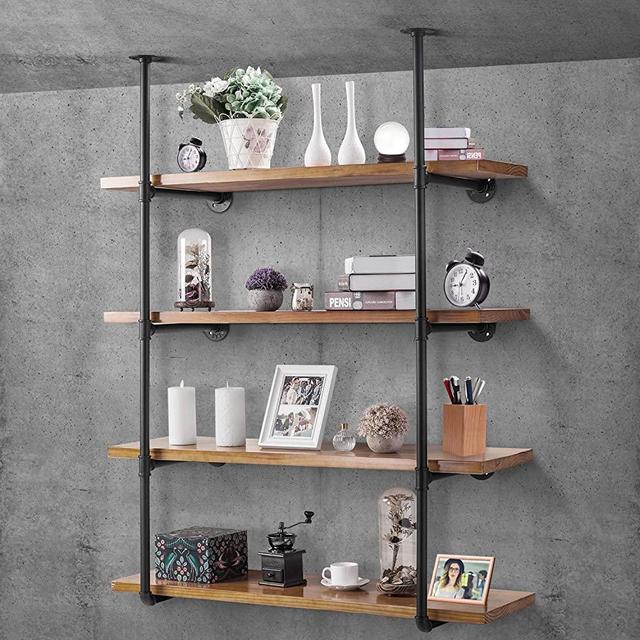Industrial Pipe Shelf Kit, Elibbren Retro Wall Mount Shelving Floating Bracket, Iron Pipe Bookshelf DIY Kitchen Office Wall Shelves(2 Pcs, Hardware Only)