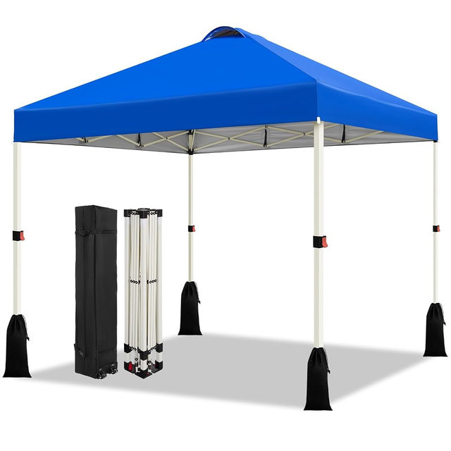 WEIZE 10x10 Pop Up Canopy Tent, 1-Button Push Setup Canopy Tent, Adjustable Height Instant Portable Shelter, Portable Roller Bag, Easy Outdoor Sun Shade for Events, 4 Weight Bags, Blue