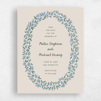 Classic Greige, Blue Wedding Save the Date - Marguerite Portrait