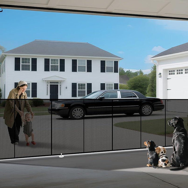 200" Retractable Baby Gates Dog Gate Extra Wide, 42" Tall Child Pet Safety Gate with Reinforced Strips for Stairs, Long Mesh Garage Gates Fence for Outdoor Indoor Large Openings Driveway Decks Patio