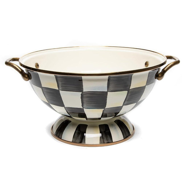 MACKENZIE-CHILDS Enamel Bowl, Small Serving Bowl for Entertaining, Almost Everything Bowl, Black-and-White Courtly Check