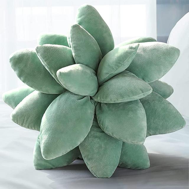 45cm/17.7IN Pillow Plush 3D Succulent Pillow - Succulent Cactus Decor PillowCactus Throw Pillows Cute Leaf Plush Cushion Plant Shaped Pillow for Bedroom Home Decoration (C)