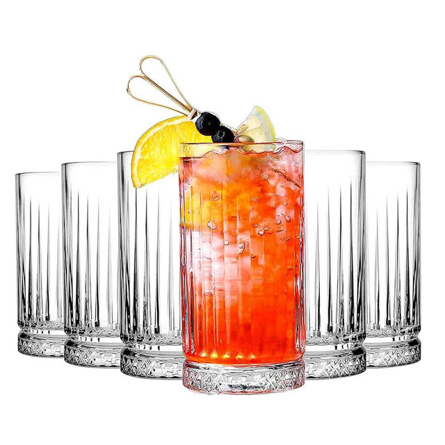 binsakao Highball Glasses Set of 6-15 oz Tall Glasses Drinking Set - Elegant Glassware Drinking Glasses for Water, Ice Coffee, Cocktail, Cold Beverage