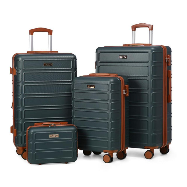 AAIVV 4 Piece Luggage Set Expandable ABS Travel Suitcase Set TSA Lock Hardshell Durable Lightweight Traveling Luggage Sets Gift for Back to School (Amy Green, 28in26in20in13in)