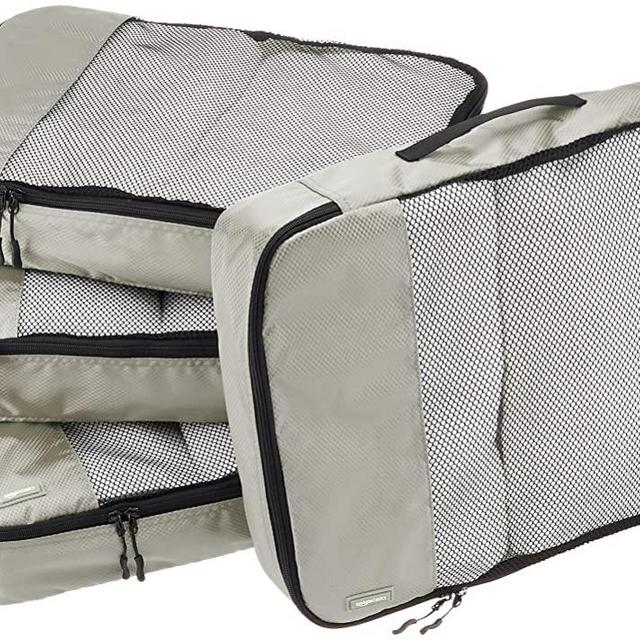 Amazon Basics 4 Piece Packing Travel Organizer Cubes Set - Large, Grey