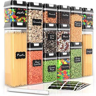 Airtight Food Storage Containers for Pantry Organization and Storage by Simply Gourmet. 14-Piece Set + 32 FREE Chalkboard Labels & Marker. Air Tight Containers for Food - Perfect for Kitchen Storage