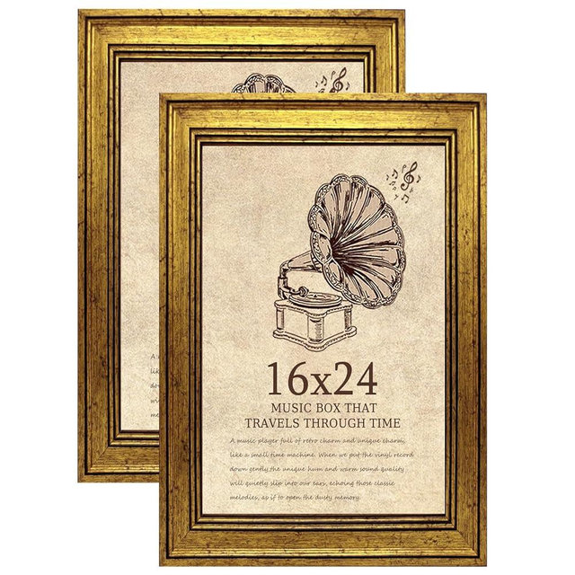 TKYGU 16x24 Picture Frame with Real Glass set of 2, Vintage Frames - Antique Style Frames for Wall - Ornate Frame for Rustic Gold Office or Home Decor Display Family Friends Wedding Gift