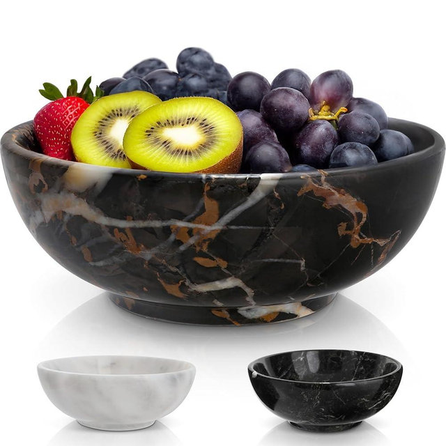 Gusto Nostro 8" Luxury Black Marble Decorative Bowl for Coffee Table - Elegant Decorative Fruit Bowl for Kitchen Counter - Heavy Stone Entryway Catch All for Keys, Potpourri Holder Centerpiece, Medium