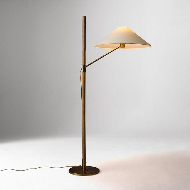 Devon Floor Lamp, Wood, Metal, Paper Shade