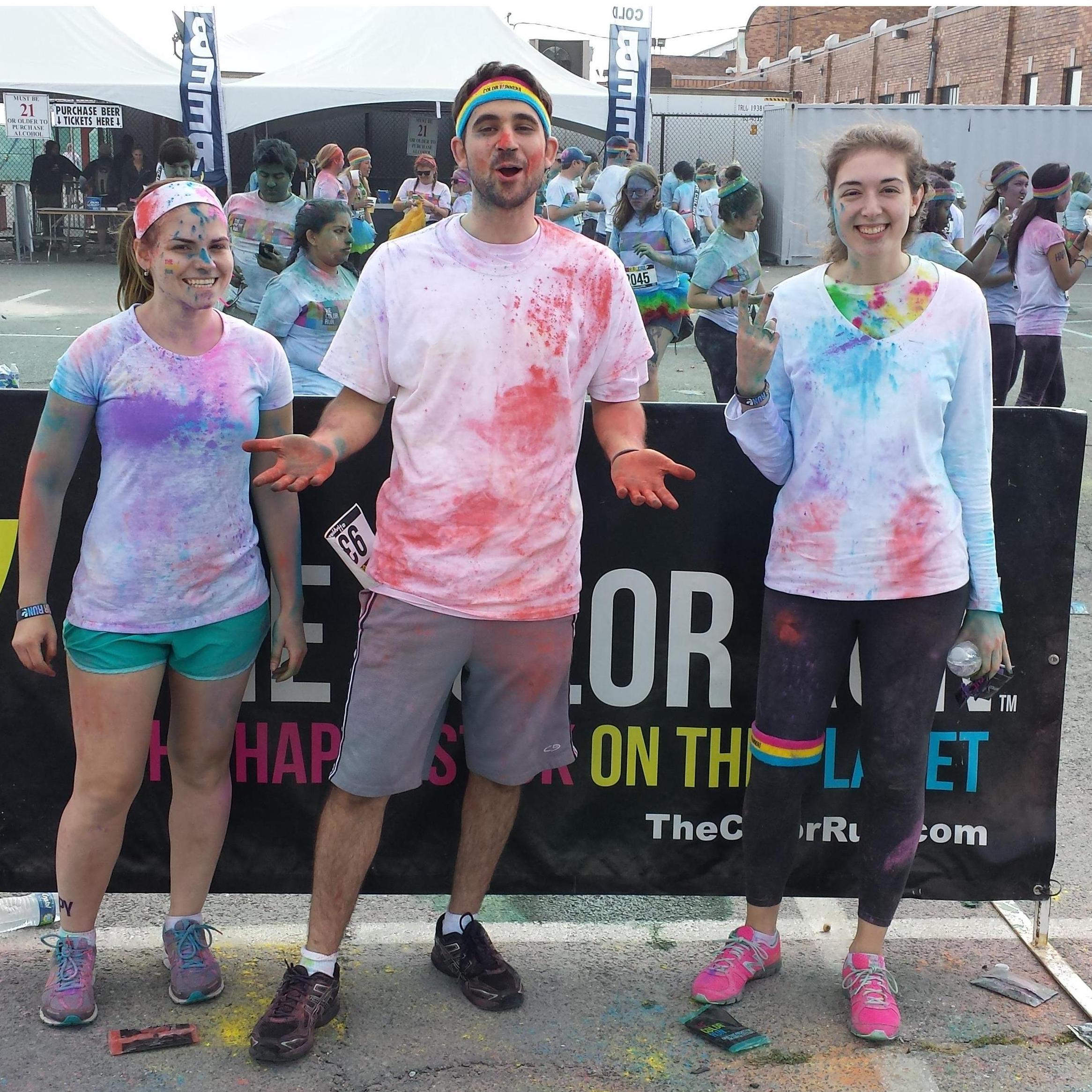 Right after a 5k Color run with our bridesmaid Laura.