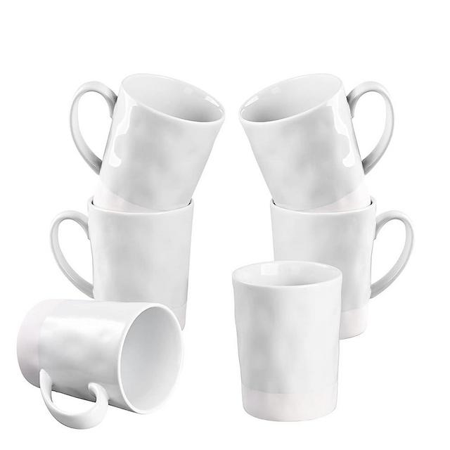 Miicol Porcelain Coffee Mugs Set of 6-15 Oz Large Ceramic Cups Gifts sets for Latte, Tea, Cocoa- Thin Lip & Flat Bottom- Modern Handmade Look, White