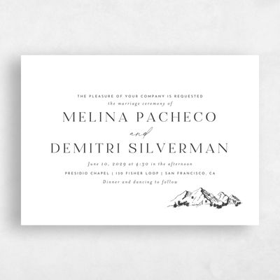 Dark Charcoal, White Wedding Invitation - Crispin Landscape