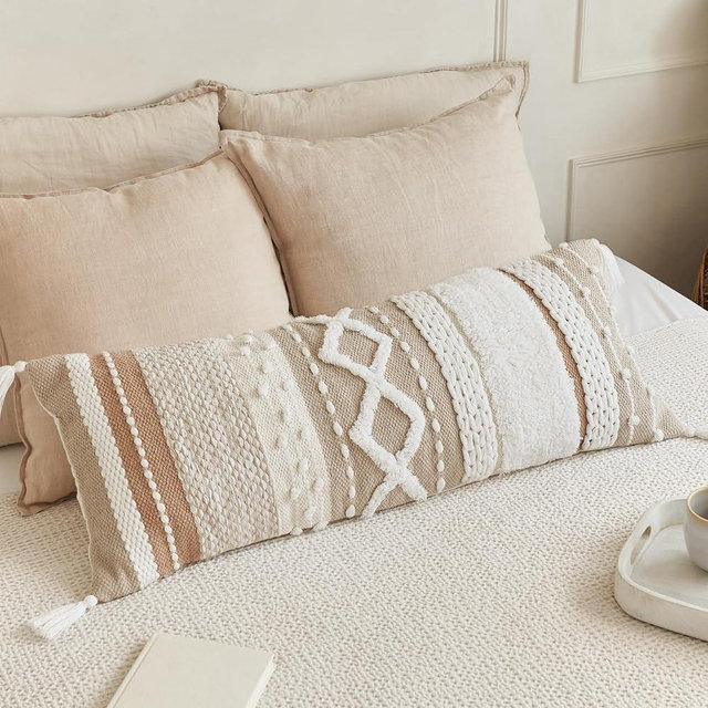Decorative Boho Lumbar Pillow Cover 14x36 – Beautiful Throw Pillow with Soft Texture for Bed, Couch Decor or as Body Cushion – A Stylish Addition to Your Bedroom