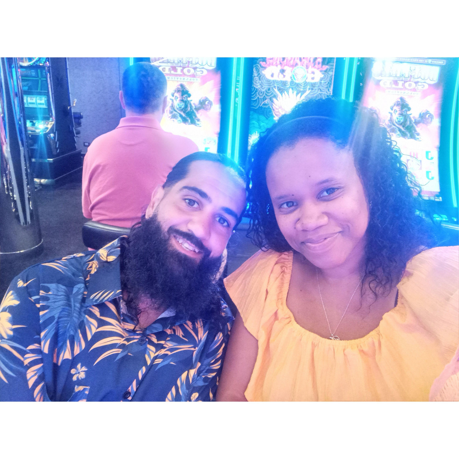We were on our first cruise on Virgin Voyages and this was Mark's first time at a casino. He blew through his money! LOL! BUT he did eventually win it all back. Thank God!