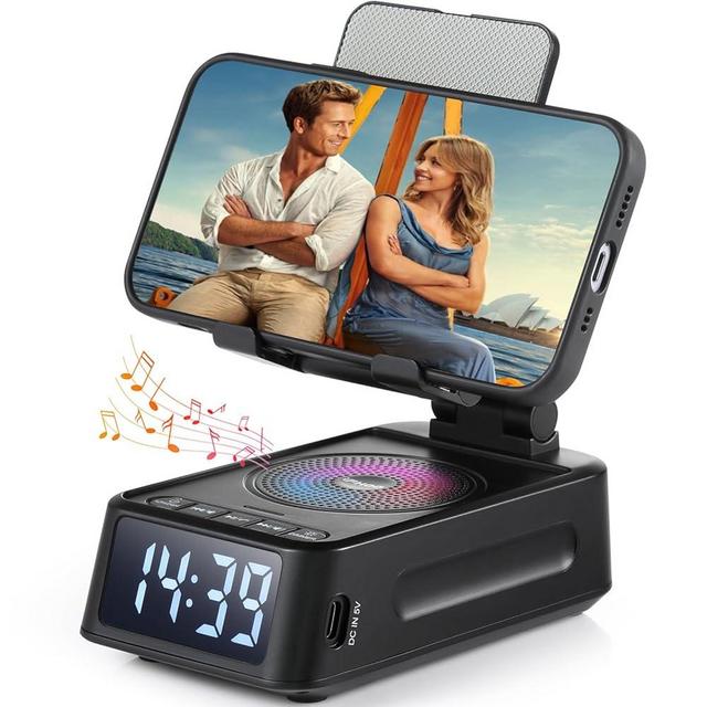 Gifts for Men Women, IFKOO Cell Phone Stand with Bluetooth Speaker and Clock, Birthday Gifts for Men Him, Phone Holder with Wireless Speaker, Dad Mom Husband Gifts, Cool Gadget for Men