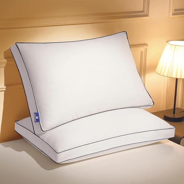 Mosluna Feather Down Pillows King Size Set of 2 with Gusset, Luxury Hotel Collection Bed Pillow 2 Pack, Down Surrounded Pillows for Sleeping, Soft Fluffy for Side, Back Sleepers 20x36 in.