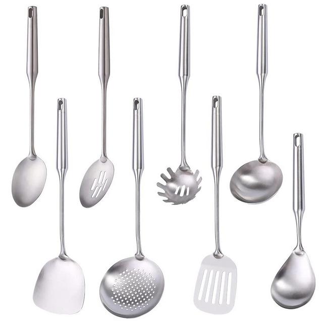 Stainless Steel Kitchen Utensil Set, Standcn 8 PCS Cooking Utensils - Solid Spoon, Spatula, Slotted Spoon, Soup Ladle, Slotted Spoon, Slotted Spatula, Spaghetti Server, Large Spoon…