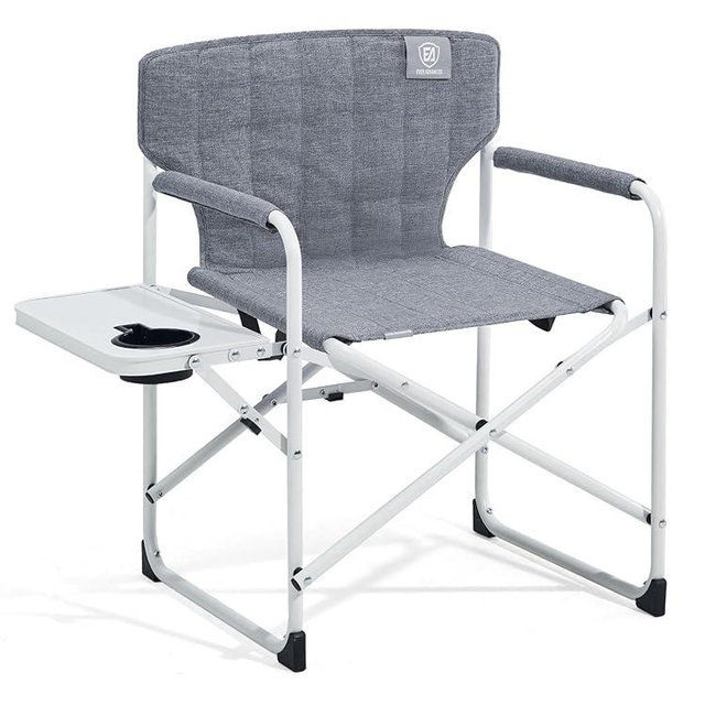 EVER ADVANCED Kids Directors Chair with Side Table, Padded Kids Folding Camping Chair Outdoor with Safety Lock, Lightweight Portable Camp Chairs for Beach, Balcony, Patio, Supports 150lbs, Grey