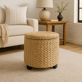 Addie Hand-Woven Storage Ottoman with Lid