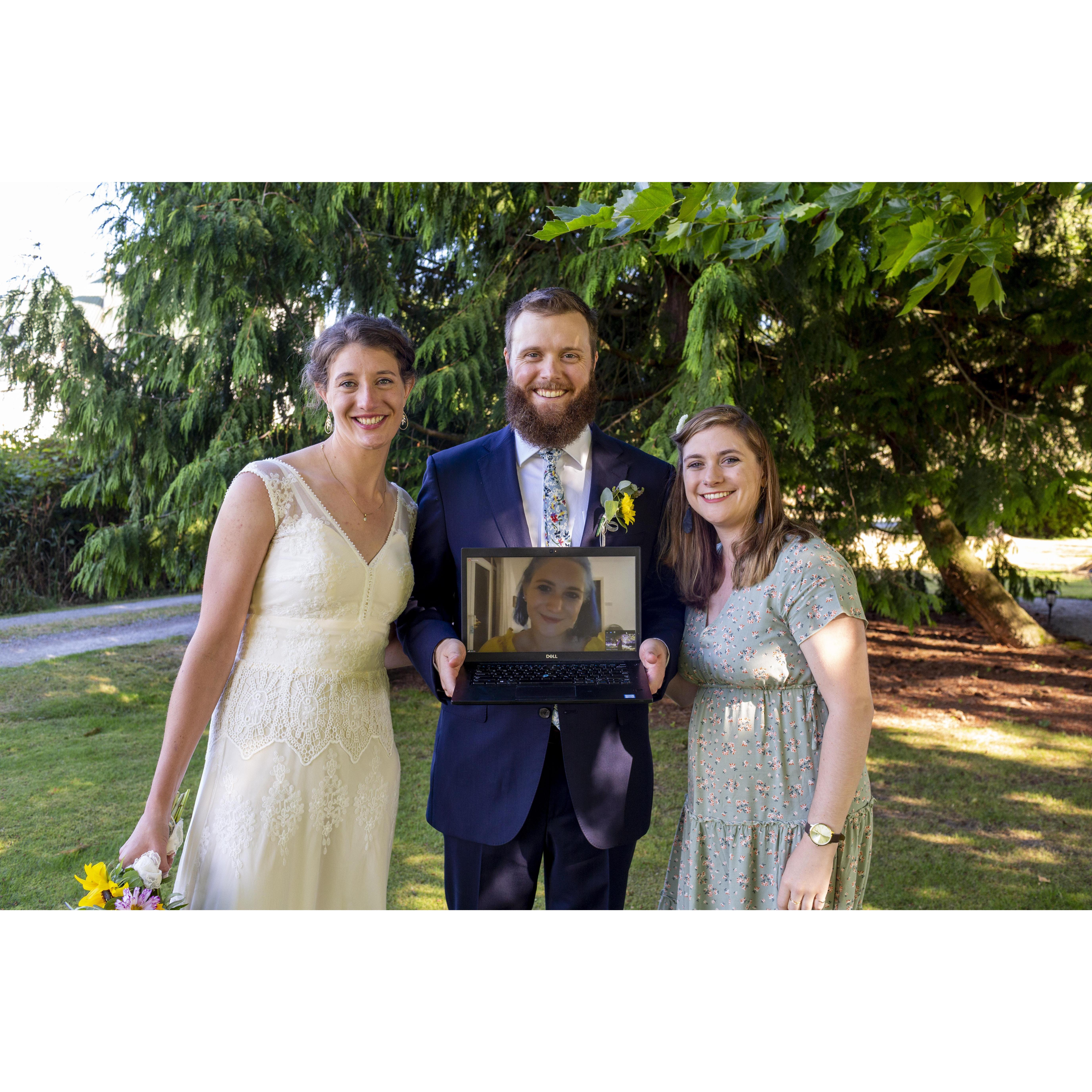 Wes's sister Amelia was not able to fly in from Ireland for the wedding because of Covid so she joined the celebration virtually and was carried around on a laptop for much of the afternoon.