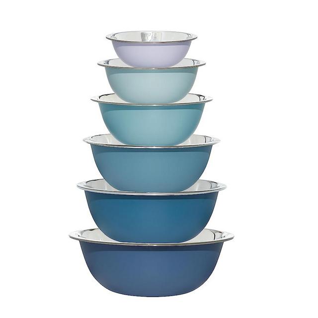 COOK WITH COLOR Stainless Steel Mixing Bowls - 6 Piece Stainless Steel Nesting Bowls Set includes 6 Prep Bowl and Mixing Bowls (Blue)