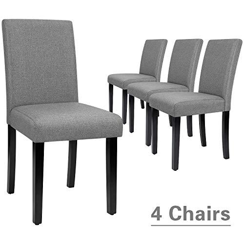 Furmax Dining Chairs Urban Style Fabric Parson Chairs Kitchen Livng Room Armless Side Chair with Solid Wood Legs Set of 4 (Gray)